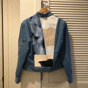 Custom Pastel Hand-Painted Denim Bomber Jacket